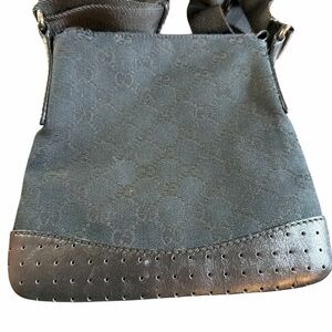 Gucci Black Messenger Bag Perforated Leather Trim